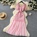 Women's French Romantic Long Dress Square Neck Summer Style Mesh Embroidery Patchwork Design Sophisticated And Elegant_ecoleips.com