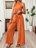 Women's Solid Color Sleeveless Halter Neck Two Piece Set Wide Leg Pants Vest Casual Spring Summer European American Style Outfit_ecoleips.com