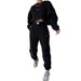 Women's Clothing new suit long sleeved round neck casual sweatshirt elastic sports trousers two piece suit_ecoleips.com
