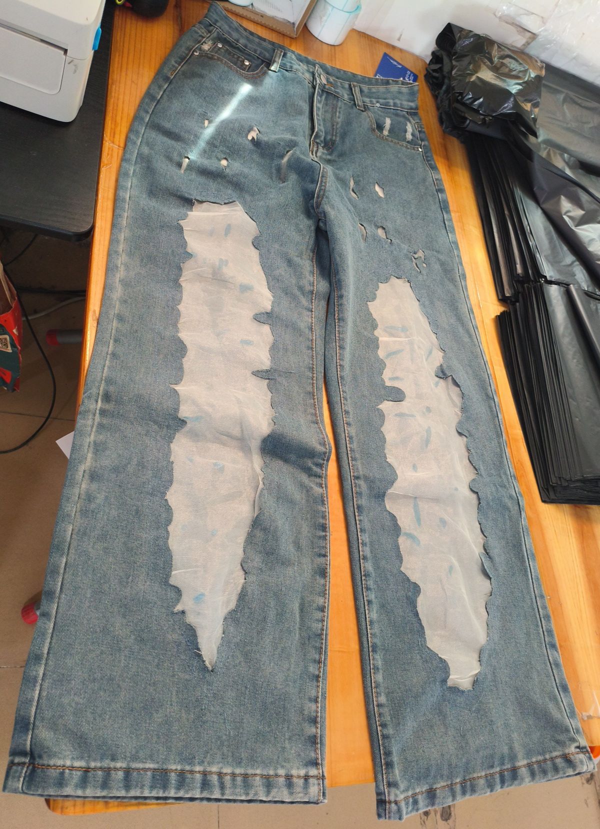 Women's Clothing Retro Straight Pants Hollow Texture Niche Design Gradient Jeans Loose Wide Leg Trousers Ins_ecoleips.com
