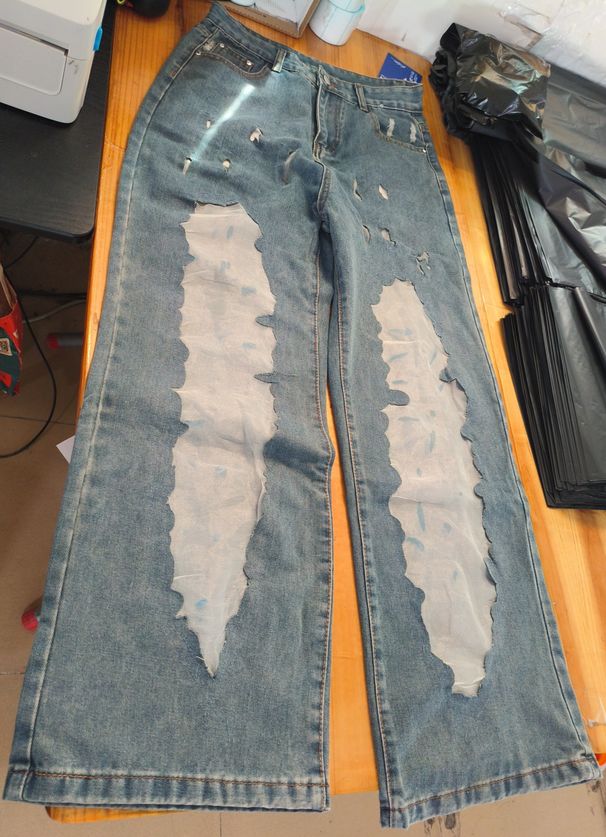 Women's Clothing Retro Straight Pants Hollow Texture Niche Design Gradient Jeans Loose Wide Leg Trousers Ins_ecoleips.com