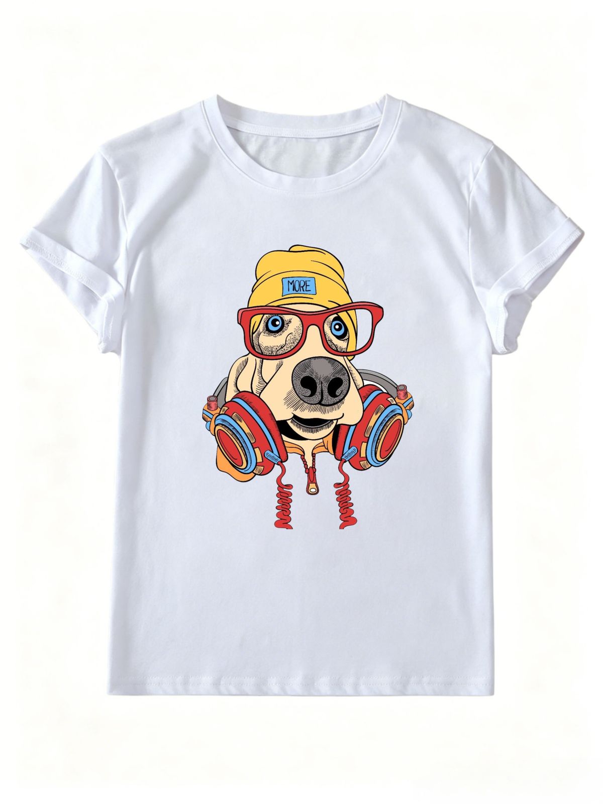 Women's Hip-hop Dog T-shirt, Retro Cartoon Puppy Short-sleeved Top, Casual Round Neck Summer Top_ecoleips.com