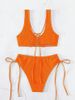 Women's American Style Solid Color High-Waisted Bikini Sexy Beach Two-Piece Swimsuit Sleeveless Wire-Free Nylon_ecoleips.com