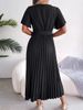 Women's Summer Dresses Pleated Ruffles Short Sleeve Elegant Party Dress Casual Lace Up V Neck Swing Cocktail Long Maxi Dresses_ecoleips.com