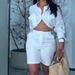 Women's Clothing Elegant Solid Color Loose Long Sleeved Waist Baring Shirt High Waist Shorts Suit_ecoleips.com