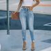 Cross-border 2025 European And American Stretch Denim Jeans Women, Long Ripped Mid-waist Skinny Pants For Sexy Girls_ecoleips.com