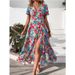 Bohemian Floral Printed V-neck Split Women Dress_ecoleips.com