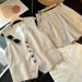 Women's Clothing Retro temperament V neck linen blended sleeveless vest vest high waist casual shorts _ecoleips.com