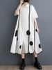 Black Vintage Patchwork Polka Dot Dresses For Women 2025 Summer New Short Sleeve Loose Casual Midi Dress Fashion Elegant Clothes_ecoleips.com