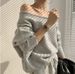 Korean Chic Oversized Off-Shoulder Sweater - French-Inspired Batwing Sleeve Knit Top For Women (Gray, Black, Beige, One Size)_ecoleips.com