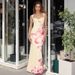 Women's Floral Print Off Shoulder Lace Panel Halter Backless Midi Dress – Summer Boho Gown_ecoleips.com