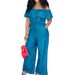 Chic Denim-Look Jumpsuit For Plus Size Women, Open-Back Romper With Shawl Collar, Stretch Comfort In Sizes 1XL To 5XL, Casual Boho Outfit_ecoleips.com