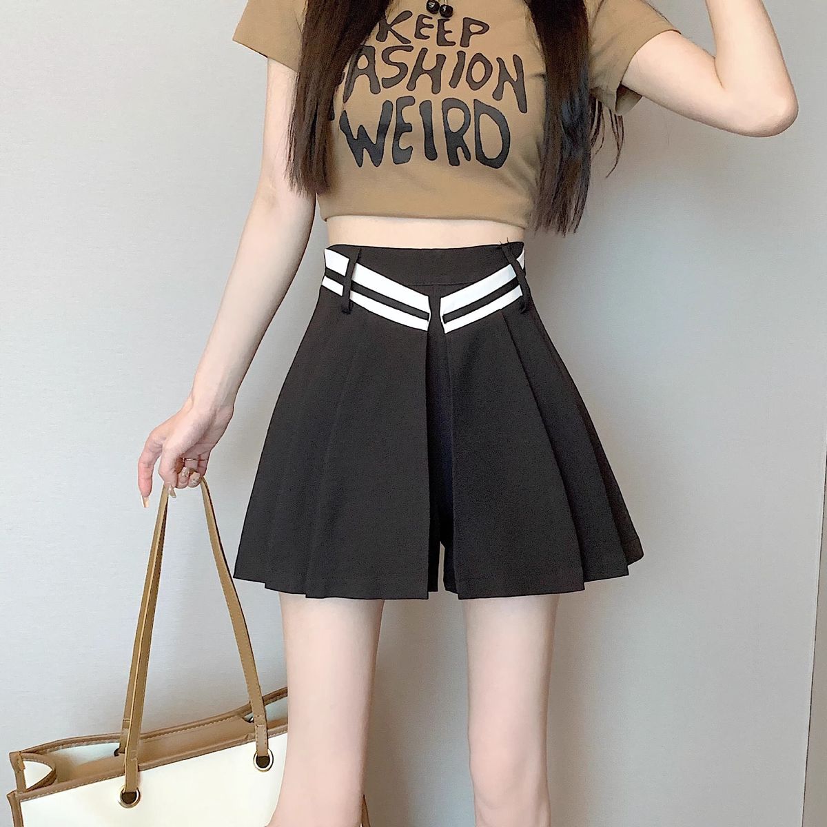 Women's High-Waisted A-Line Pleated Skirt Pants Irregular Design Casual Wide-Leg Hot Pants for Summer Sexy Suit Shorts_ecoleips.com