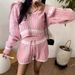"Women's Wool Knit Sweater & Shorts Set - Winter Warm Two-Piece Outfit With Zipper, Soft & Stylish (White, Pink, Navy Blue, One Size)"_ecoleips.com