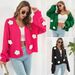 Aria Basics Aria Basics Heavy-duty Three-dimensional Embroidered Floral Lantern Sleeve Loose Knit Cardigan For Women, Autumn Winter, European_ecoleips.com