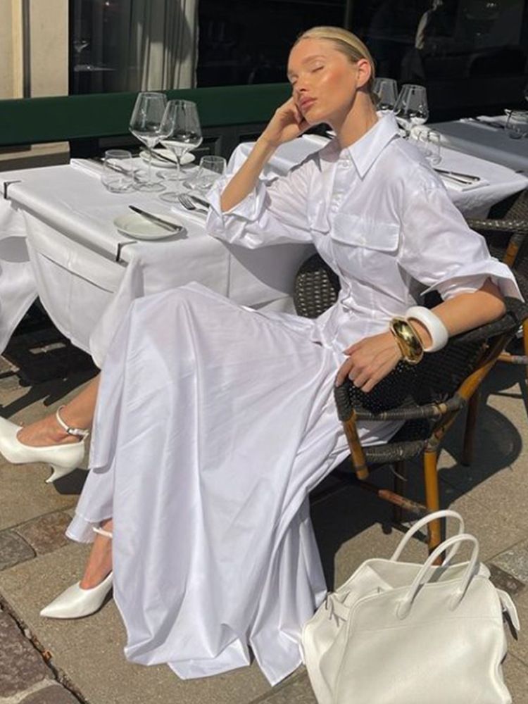Elegant Bodycon Midi Dress With High Waist & Long Sleeves - Sexy White Party & Evening Gown For Women_ecoleips.com