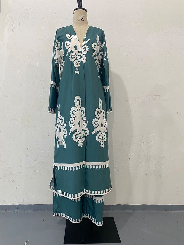 Women's Clothing Positioning Printing Long Sleeved Top Wide Leg Pants Fashionable Two Piece Suit _ecoleips.com