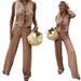 Women's Clothing Plaid Sleeveless V Neck Lace Up Vest Top Straight Casual Trousers Suit_ecoleips.com