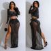 Women's Clothing Fashion Women's Solid Color Mesh Hot Diamond Long Sleeved Long Skirt Two Piece Set_ecoleips.com
