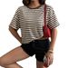 Women's Retro Striped T-Shirt Loose Fit Drop Shoulder Casual Top European American Style for Spring Summer 2026_ecoleips.com