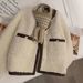 Elegant Faux Shearling Coat Women's Winter Short Jacket Soft Fleece Lined Outerwear Loose Fit Round Neck Casual Blouse_ecoleips.com