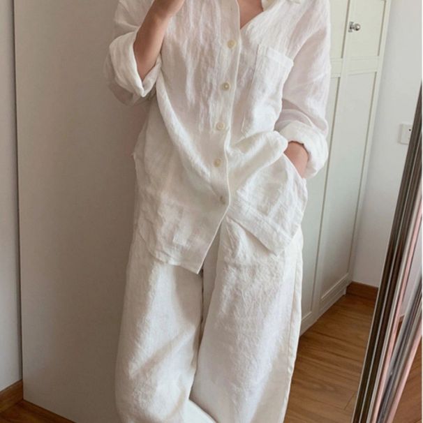 Women's Linen-Blend Long Sleeve Shirt – Oversized Relaxed Fit Button-Up For Casual & Office Wear (S-XL)_ecoleips.com