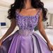 Women's Clothing Purple Beads Sparkling Evening Dress With Straps, Gorgeous Swing, Slimming And Elegant Dress_ecoleips.com