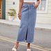 Women's Distressed Denim Maxi Skirt - Asymmetrical Hem & High Slit Summer Long Skirt_ecoleips.com