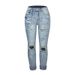 Women's Elastic Washable Jeans Perforated Straight Tube Street Style Denim Pants_ecoleips.com