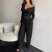 Women's Clothing Women's Two Piece Suit Long Sleeved Buttoned Solid Color Tight Top Plus Size Trousers Autumn Suits Style_ecoleips.com