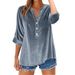 Leisure Retro Women's Long-Sleeved Shirt With Solid Color And Sequins, V-Neck Design, Loose Fit_ecoleips.com