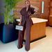 Women's Clothing Fashion V Neck Cardigan Top With High-Waisted Wide-Leg Trousers Two-Piece Clothing Set American New_ecoleips.com
