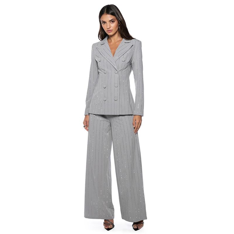 Elegant Women's Suit Set With Rhinestone Accents - Slim Fit Blazer & Pants For Office & Evening Wear (Black/Grey/White, M-XXL)_ecoleips.com