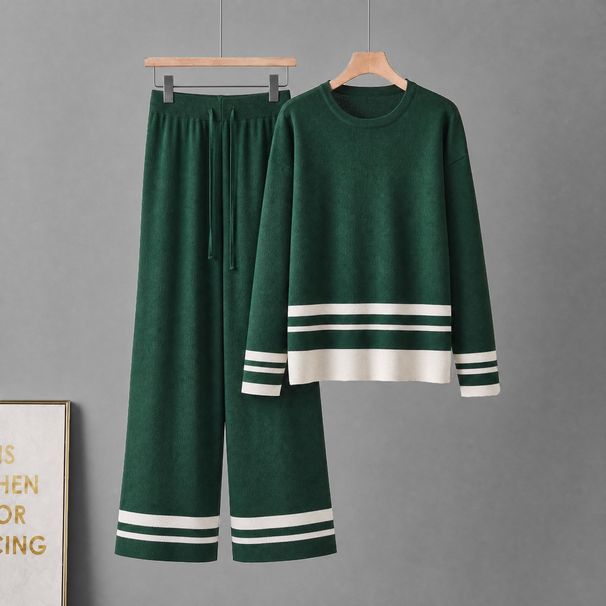 Women's Fashionable Casual Comfortable Knitted Color Blocked Two Piece Set Relaxed Everyday Wear Versatile Comfortable Feshion Trend_ecoleips.com