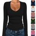 Women's Long-sleeved Solid Color Slim-fit Thin V-neck Knit Top, Versatile For Cross-border Sales_ecoleips.com