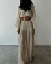 Women's Clothing Solid Color Summer Fashion Cardigan V Neck Lace Up High Slit Cotton And Linen Two Piece Skirt_ecoleips.com
