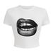 2025 Spring/Summer Ins Hot Sweet And Spicy Royal Sister Style Short Sleeve Casual Pullover T-shirt With 3D Lip Print_ecoleips.com