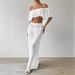 Women's Clothing Two Piece Suit Summer Wrinkled Cloth Solid Color One Shoulder Tube Top High Waist Wide Leg Pants Casual Beach Suit_ecoleips.com
