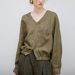 Linen V Neck Raglan Long Sleeve Shirt Yarn Dyed Woven Texture Loose Cocoon Shape Vintage Style Spring Arrival Women's Top_ecoleips.com