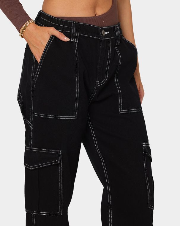 Women's Clothing Women's High Waisted Elastic Waistband Waist Cut Pants Loose Wide Leg Workwear Multi Pocket Jeans_ecoleips.com