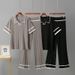 New Summer Polo Collar Short Sleeves Fashionable Casual Loose Versatile Slim High Waist Knitted Suit For Women_ecoleips.com
