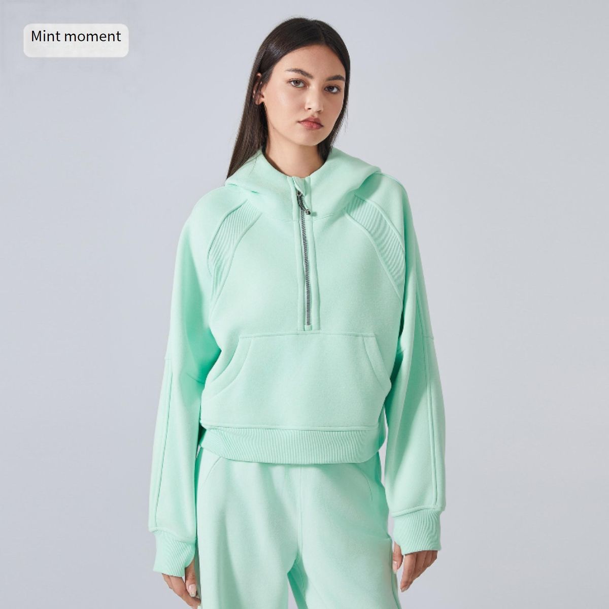 Women's Clothing Warm Plus Velvet Sports Sweater Hooded Half Zip Loose Yoga Clothes Fitness Sports Jacket_ecoleips.com