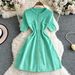 Women's Clothing Gentle Pink Round Neck Knitted Dress Summer Women's Clothing Metal Buckle Waist Slim A Line Medium Length_ecoleips.com