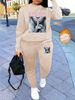 Women's Autumn And Winter Hip-hop Casual Street Letter Pattern Printed Round Neck Sports Shirt+sports Pants Set-584_ecoleips.com