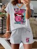 Women’s 2 Piece Outfit Set – Oversized Graphic T-Shirt And Biker Shorts Matching Set, Casual Summer Lounge Tracksuit For Daily Wear-344_ecoleips.com