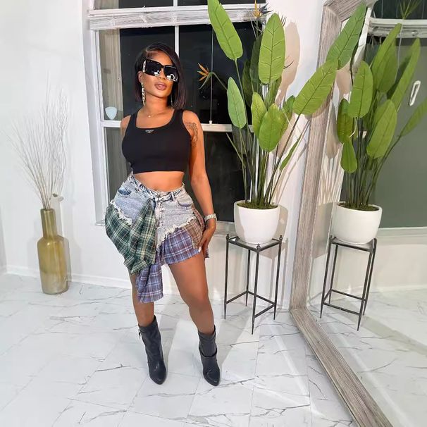 Women's Clothing Women's Sexy Irregular Plaid Patchwork Denim Mini/Midi Skirt Style For Formal & Casual For Women_ecoleips.com