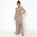Diamond Tassel Strapless Gown Elegant Beauty Pageant Runway High Slit Women's Party Wear New_ecoleips.com