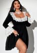 Curvy Women Lace Patchwork Puff Sleeve Midi Dress, French Romantic Princess Outfit For Dating_ecoleips.com