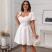 Women's Clothing French Square Neck Dress Slim Fluffy Short Skirt White Skirt_ecoleips.com