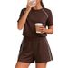 Women's Short Sleeve T-Shirt And Shorts Set Casual Two Piece Outfit for Travel Lounge And Light Exercise_ecoleips.com